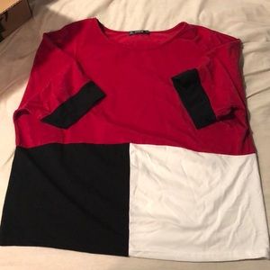 Black, white, and red shirt